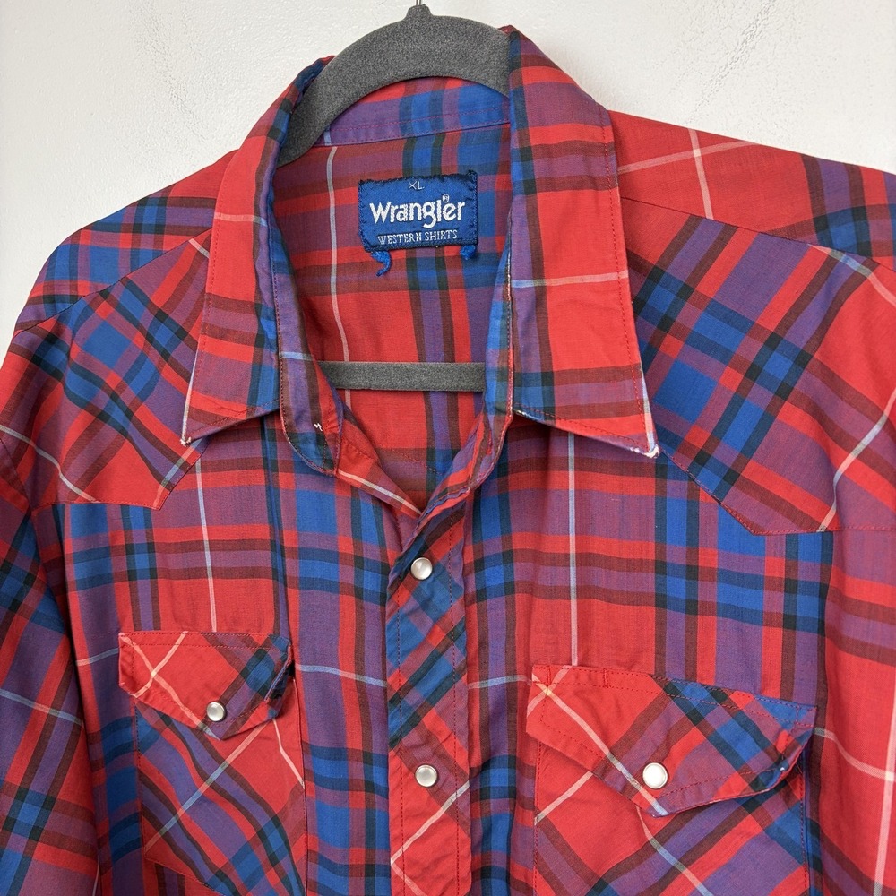 Wrangler Shirt Mens XL Red Plaid Long Sleeve Western Snap Pockets Casual